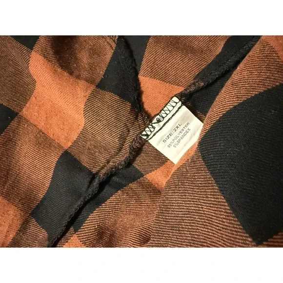 Buffalo Plaid Snap Shirt 2X Rust Black Long Sleeve Tunic Stretch Button Up Women - Picture 3 of 3